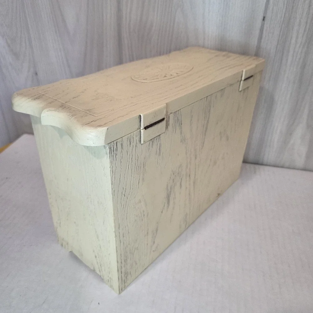 Vtg Lerner Sewing Recipe Grandmas Box Flip Lid Drawer Faux Wood Storage White